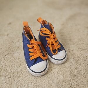 Converse Kids Navy Canvas High-Top Sneakers with Orange Laces